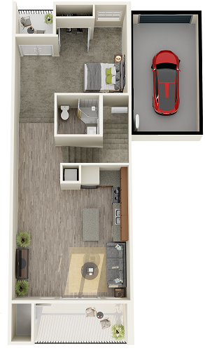 Floor plan for 1 bed, 1 bath, 874 sqft